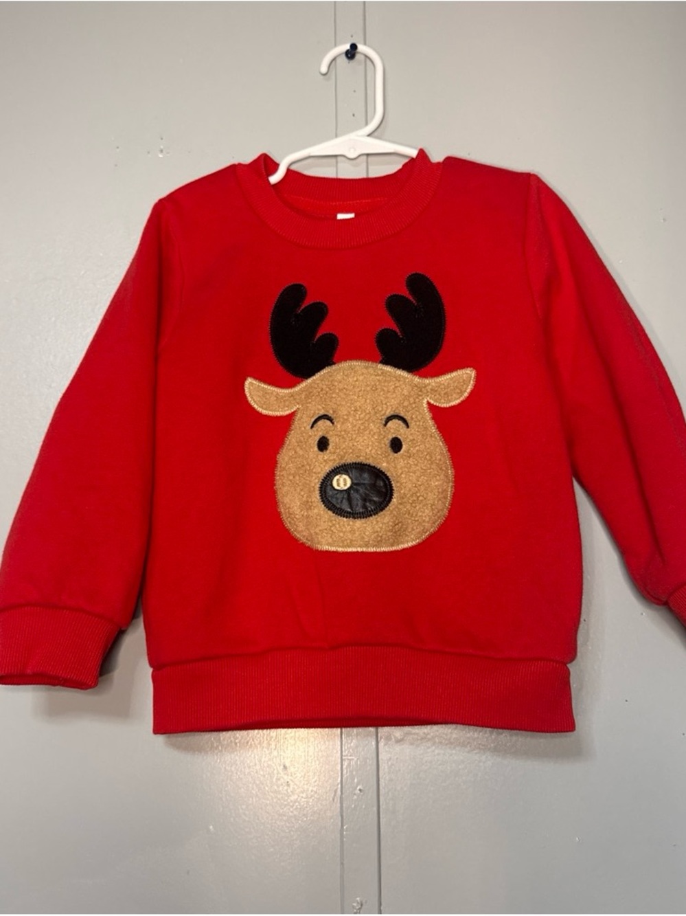 Kids Red Reindeer Appliqué Sweatshirt